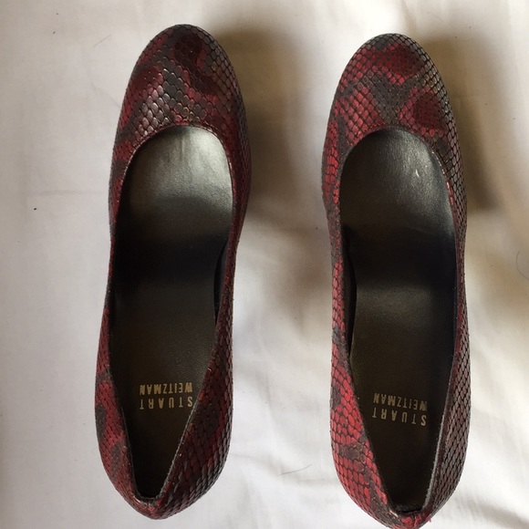 Stuart Weitzman Red Snake Leather Platform Heels - Picture 1 of 5